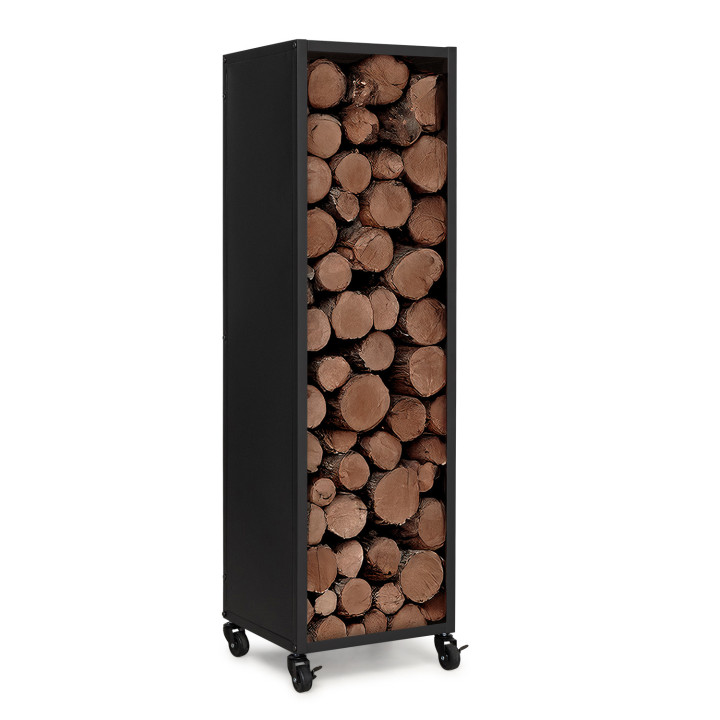 Leñero de interior con ruedas de acero negro de 119 cm | IdMarket