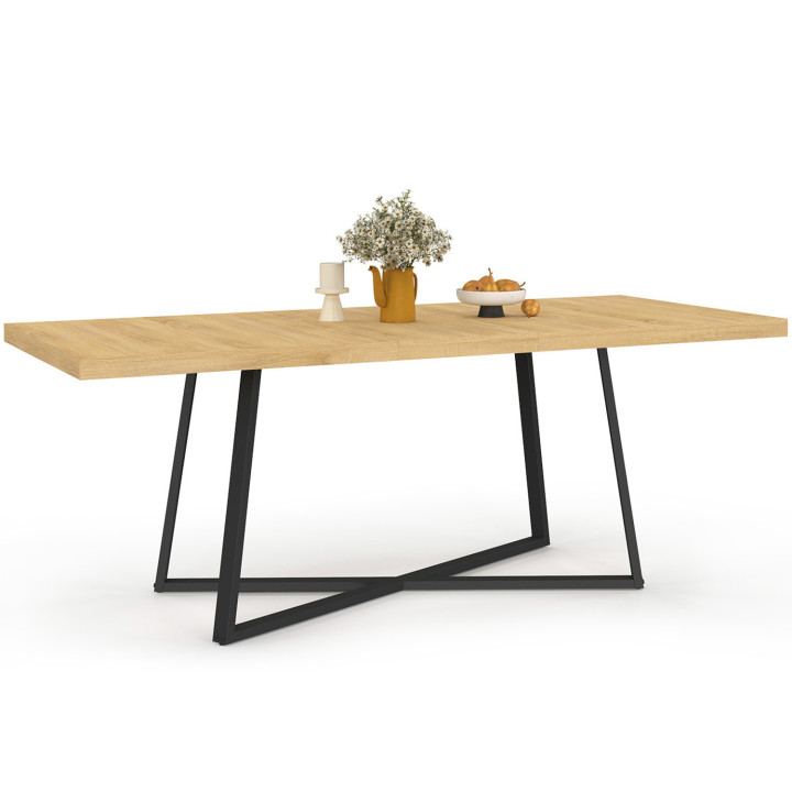 Mesa de comedor rectangular extensible 160-200 cm 6-10 personas madera y negro - SELMA | IDMarket