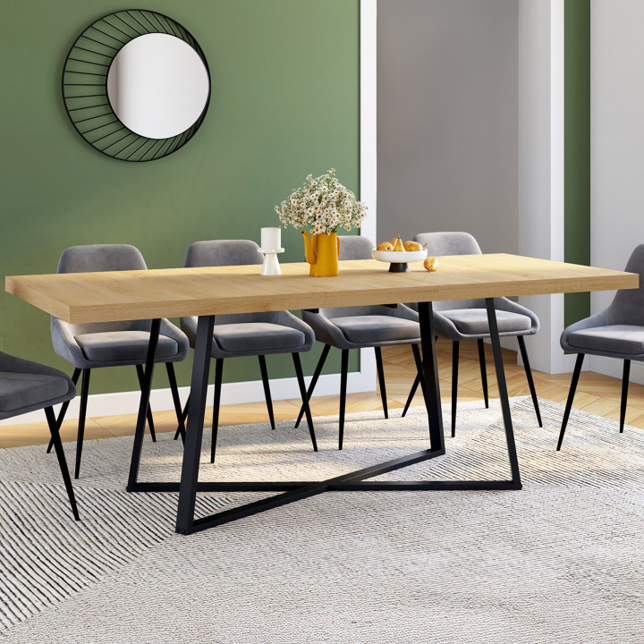 Mesa de comedor rectangular extensible 160-200 cm 6-10 personas madera y negro - SELMA | IDMarket