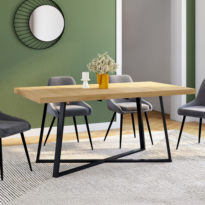 Mesa de comedor rectangular extensible 160-200 cm 6-10 personas madera y negro - SELMA | IDMarket