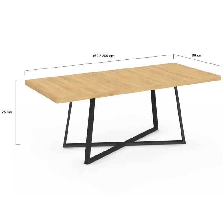 Mesa de comedor rectangular extensible 160-200 cm 6-10 personas madera y negro - SELMA | IDMarket