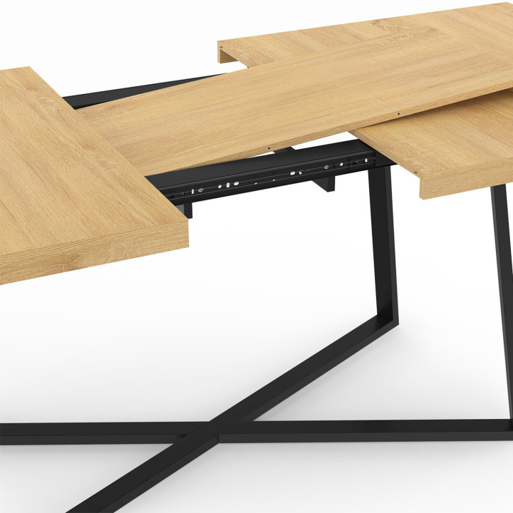 Mesa de comedor rectangular extensible 160-200 cm 6-10 personas madera y negro - SELMA | IDMarket