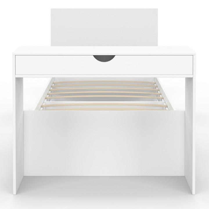 Einzelbett OMAHA 90 x 190 cm mit Lattenrost, Kopfteil, Schreibtisch und Ablagen weiß