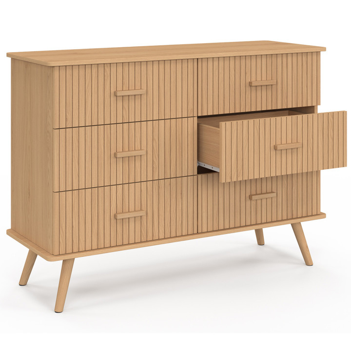 Cómoda 6 cajones 110 cm listones roble - JULIETTE | IDMarket
