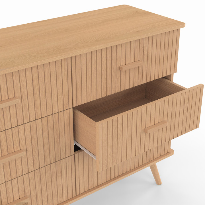 Cómoda 6 cajones 110 cm listones roble - JULIETTE | IDMarket