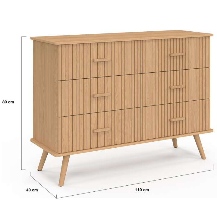 Cómoda 6 cajones 110 cm listones roble - JULIETTE | IDMarket