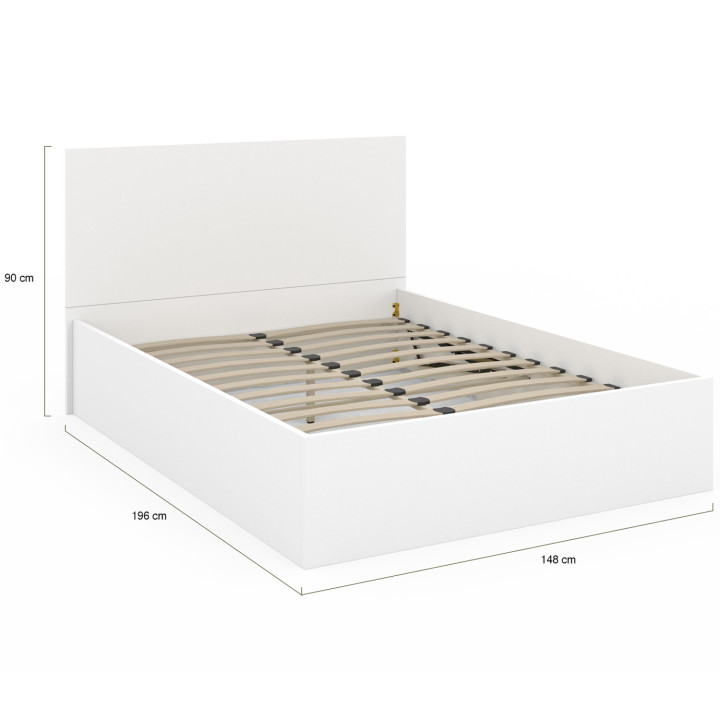 Cama doble con somier 140x190cm blanco - SEASIDE | ID Market