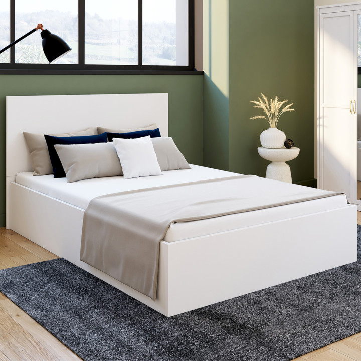 Cama doble con somier 140x190cm blanco - SEASIDE | ID Market