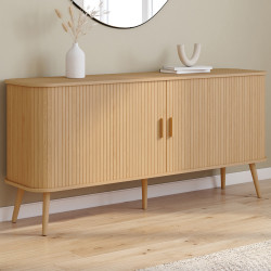 Houten buffetkast 160cm eiken kleur lamellen XXL 2 schuifdeuren - ROMIE | Zen Cart! IDMarket