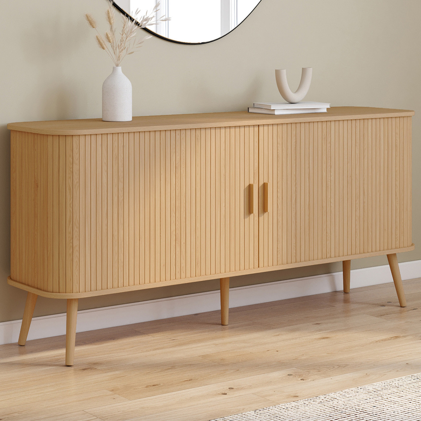 Sideboard 160cm Holz Farbe Eiche Stollen XXL 2 Schiebetüren - ROMIE