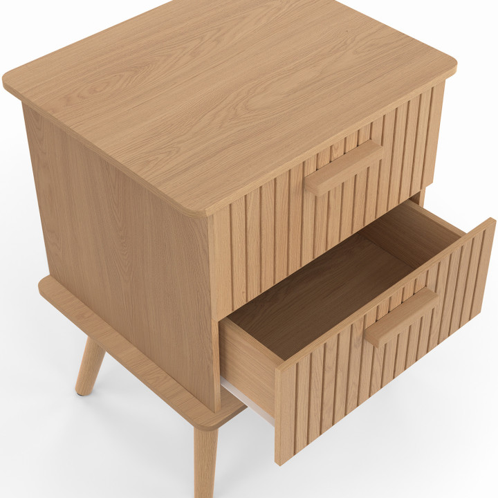 Juego de 2 mesitas de noche con 2 cajones y listones de madera en roble - JULIETTE | Juego de 2 mesitas de noche con 2 cajones y