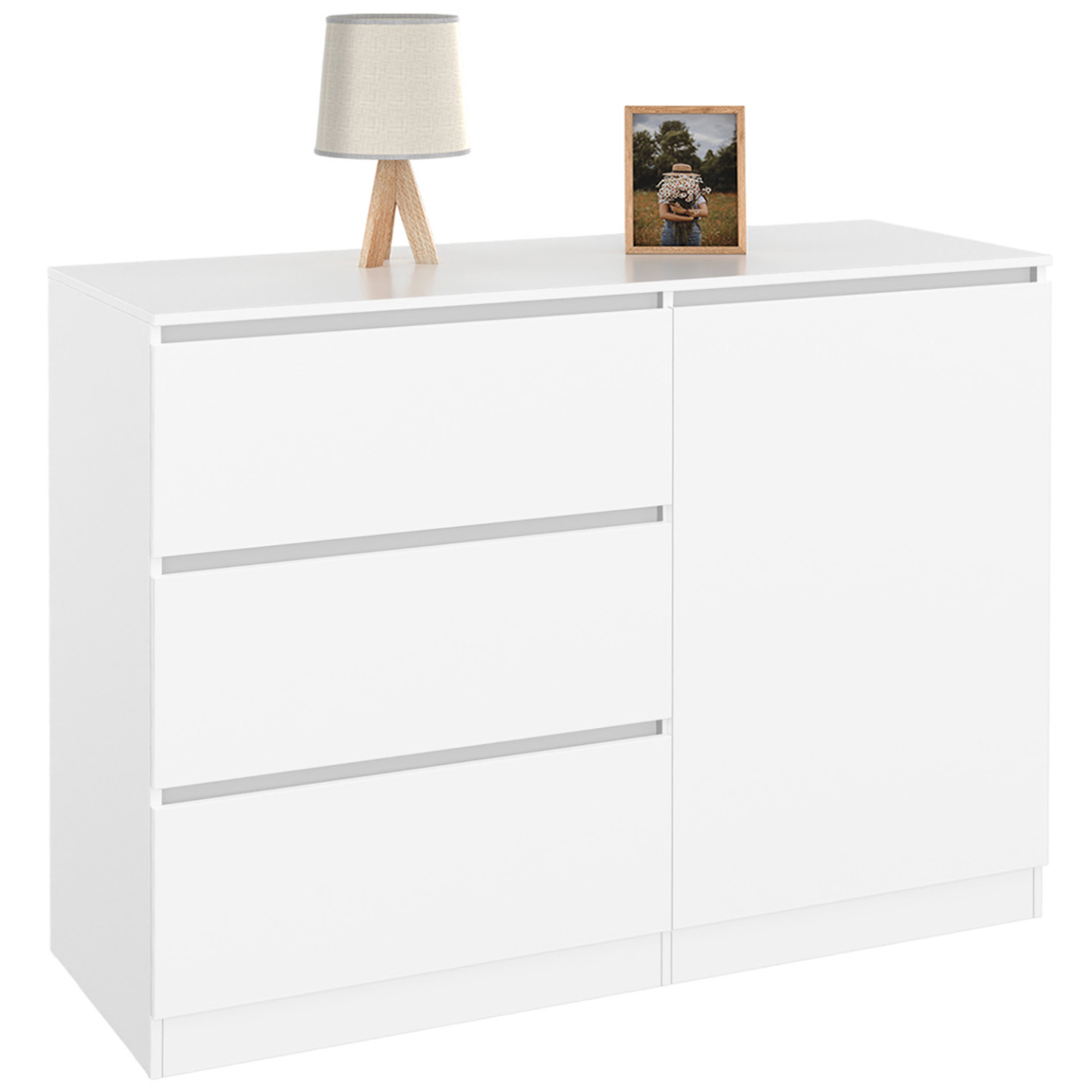 Kommode mit 3 Schubladen + 1 Tür 110 cm Holz weiß - TOMI