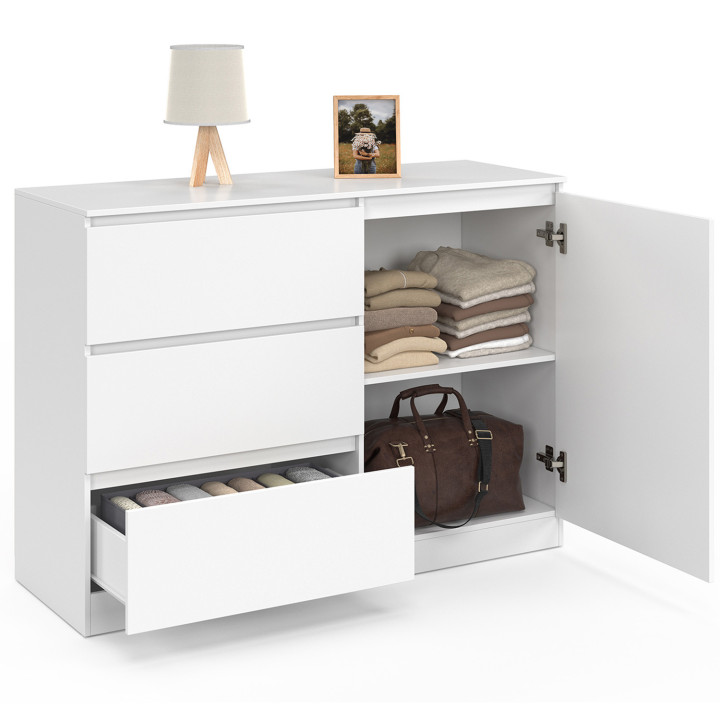 Cómoda 3 cajones + 1 puerta 110 cm madera blanca - TOMI | REINO UNIDO IDMarket