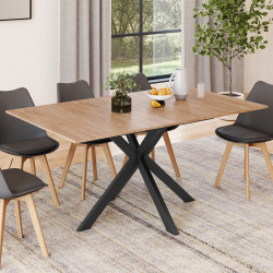 Mesa de comedor rectangular extensible 120-160 cm 4-8 personas madera y pata de araña negra - ALIX | La colección ALIX IDMarket