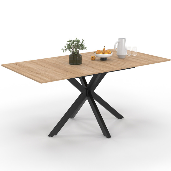 Mesa de comedor rectangular extensible 120-160 cm 4-8 personas madera y pata de araña negra - ALIX | La colección ALIX IDMarket