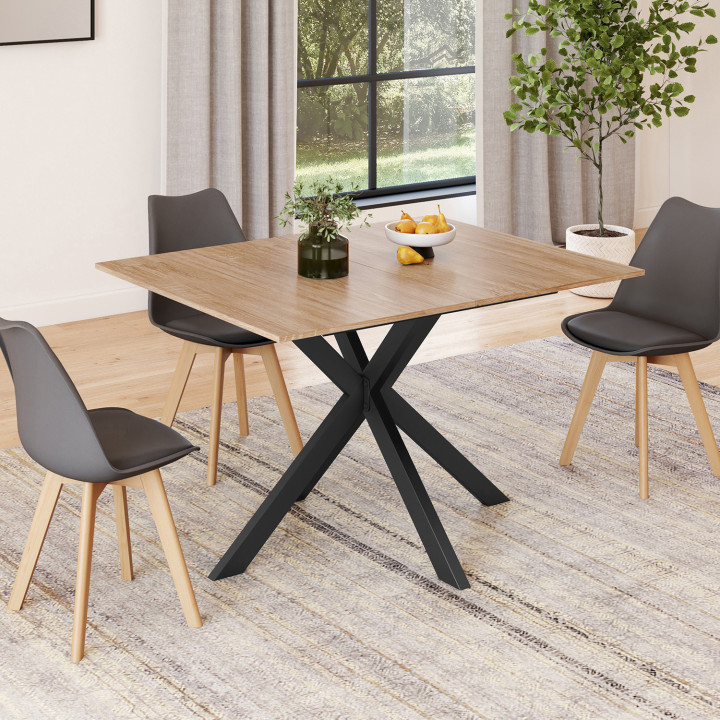 Mesa de comedor rectangular extensible 120-160 cm 4-8 personas madera y pata de araña negra - ALIX | La colección ALIX IDMarket