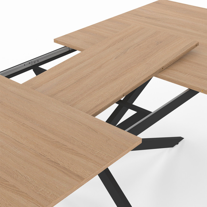 Mesa de comedor rectangular extensible 120-160 cm 4-8 personas madera y pata de araña negra - ALIX | La colección ALIX IDMarket