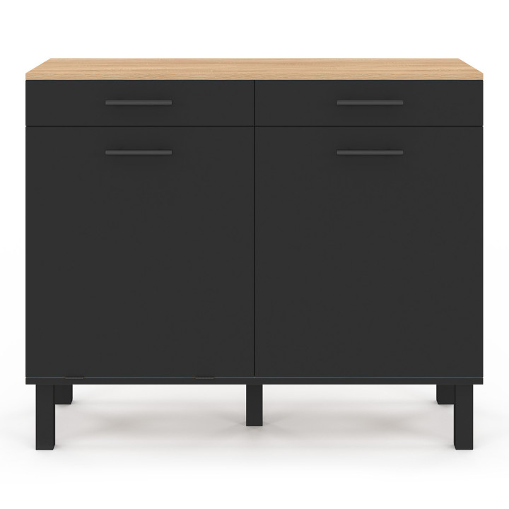 Aparador bajo de haya y negro con papelera y encimera - CINA | CINA IDMarket