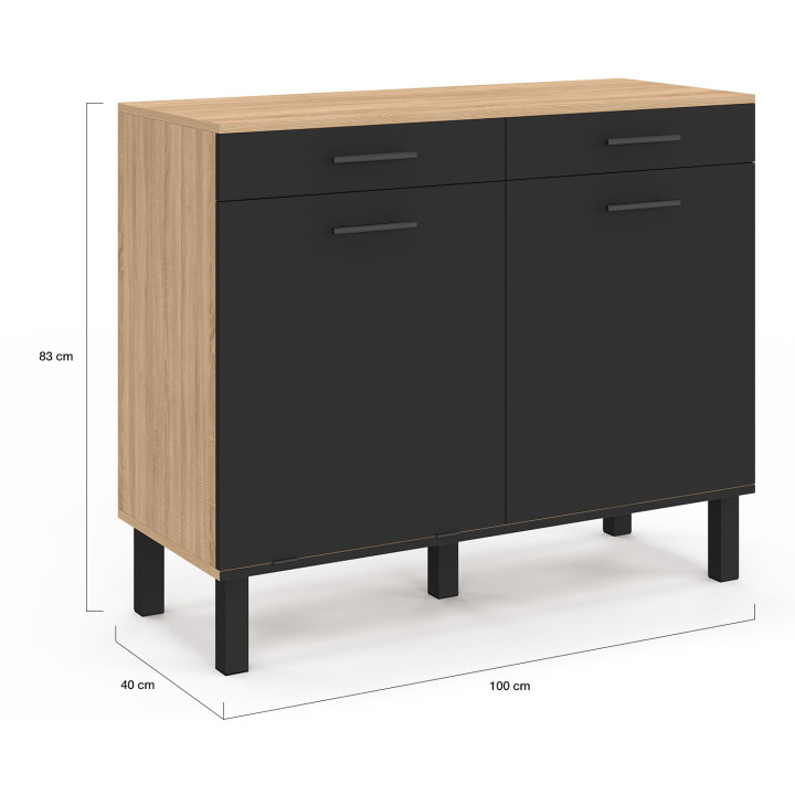 Aparador bajo de haya y negro con papelera y encimera - CINA | CINA IDMarket