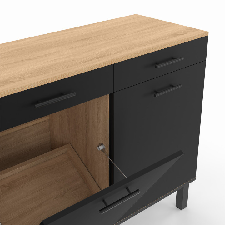 Aparador bajo de haya y negro con papelera y encimera - CINA | CINA IDMarket