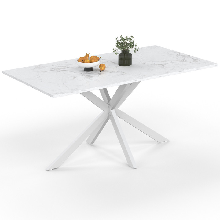 Mesa de comedor rectangular 160 cm 8 comensales pata de araña blanca tablero efecto mármol blanco ALIX | IDMarket