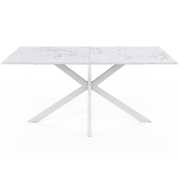 Mesa de comedor rectangular 160 cm 8 comensales pata de araña blanca tablero efecto mármol blanco ALIX | IDMarket