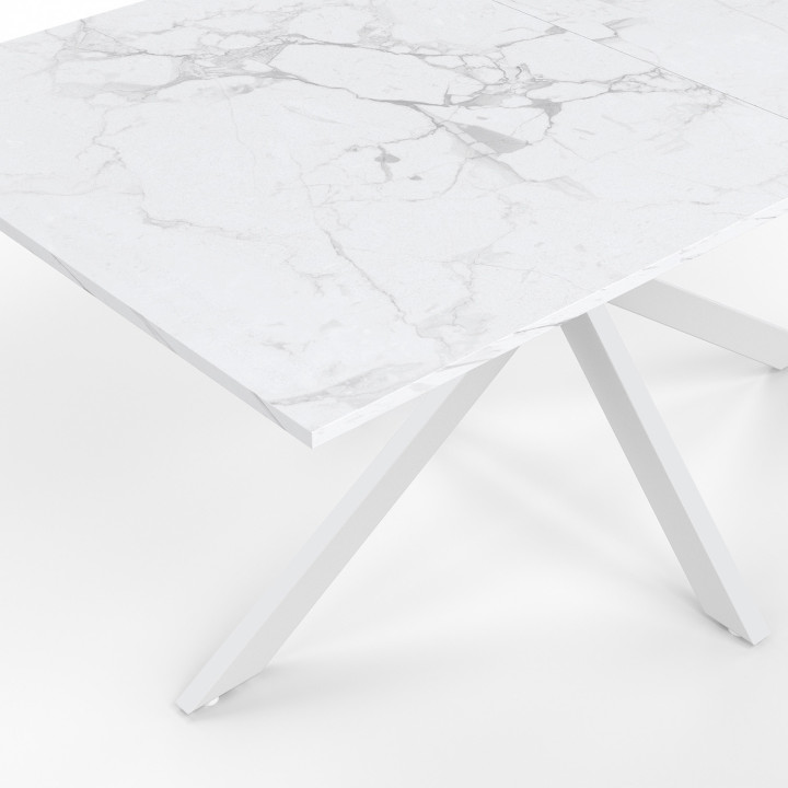 Mesa de comedor rectangular 160 cm 8 comensales pata de araña blanca tablero efecto mármol blanco ALIX | IDMarket