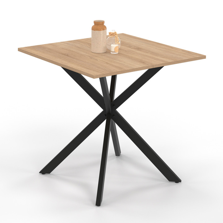 Mesa de comedor cuadrada de madera 4 personas pata de araña negra 80cm - ALIX | ID Market