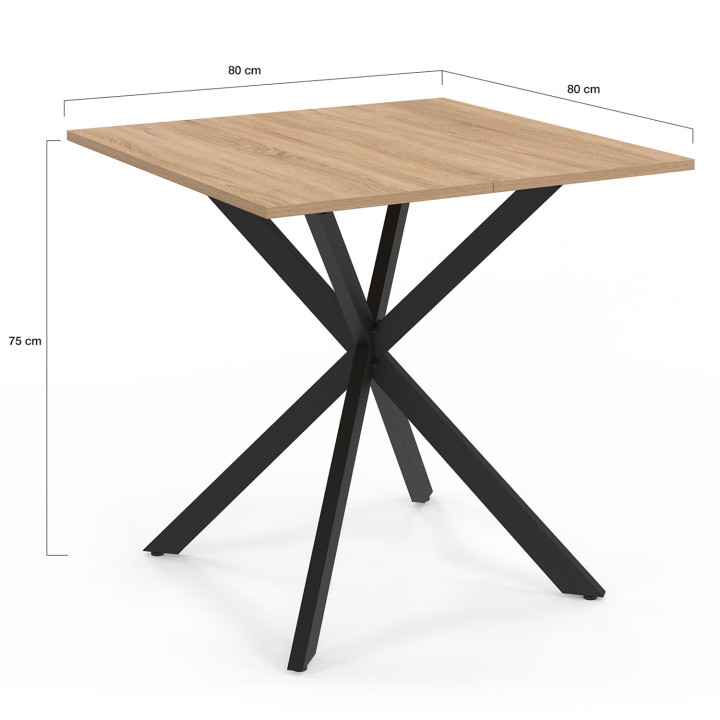 Mesa de comedor cuadrada de madera 4 personas pata de araña negra 80cm - ALIX | ID Market