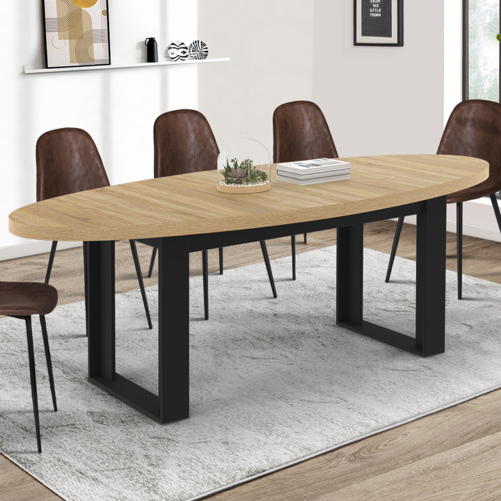 Mesa de comedor ovalada negra y madera para 8 personas 200cm - PHOENIX | ID Market