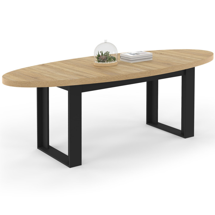 Mesa de comedor ovalada negra y madera para 8 personas 200cm - PHOENIX | ID Market