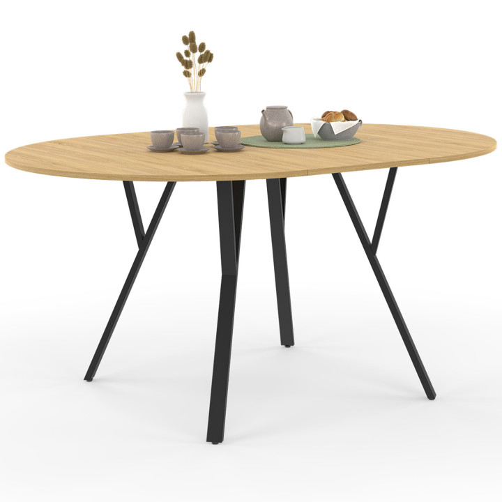 Mesa de comedor redonda extensible madera y negro 4-8 personas diseño industrial 110-150cm - YSEULT | ID Market