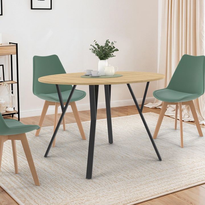 Mesa de comedor redonda extensible madera y negro 4-8 personas diseño industrial 110-150cm - YSEULT | ID Market