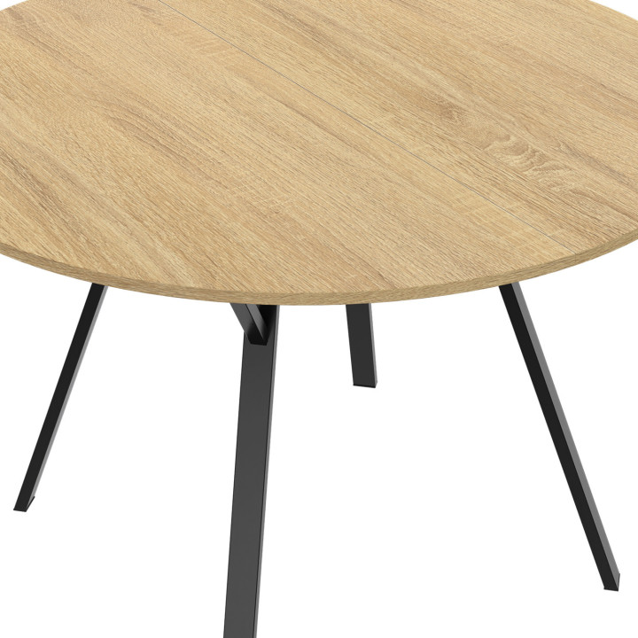 Mesa de comedor redonda extensible madera y negro 4-8 personas diseño industrial 110-150cm - YSEULT | ID Market