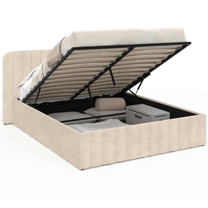 Tweepersoonsbed met hoofdeinde 160x200cm beige fluweel - ALBA | ID Market