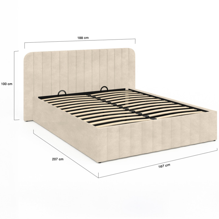 Cama doble con cabecero 160x200cm terciopelo beige - ALBA | ID Market