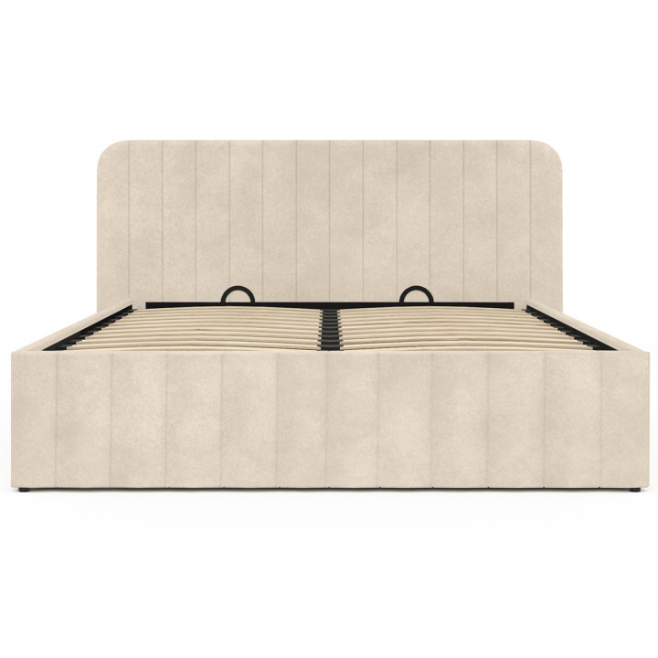 Cama doble con cabecero 160x200cm terciopelo beige - ALBA | ID Market