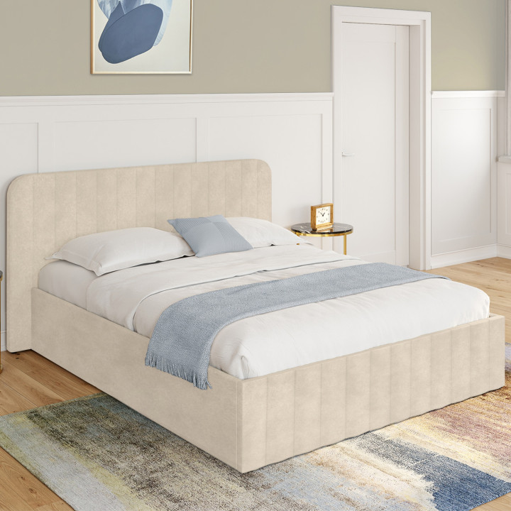 Letto matrimoniale con testiera 160x200cm in velluto beige - ALBA | ID Market