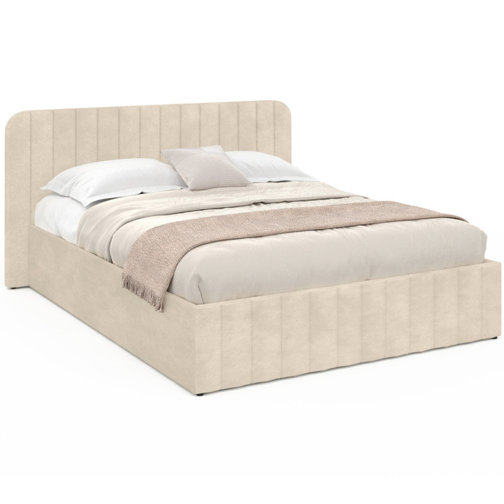 Tweepersoonsbed met hoofdeinde 160x200cm beige fluweel - ALBA | ID Market