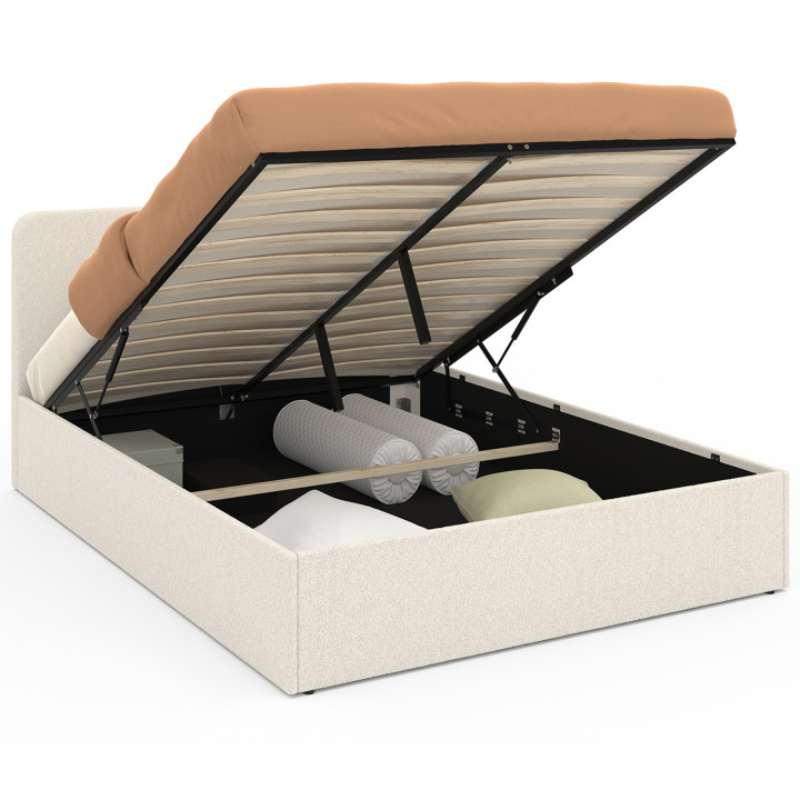 Cama doble con cabecero y somier 140x190cm tela bouclette - BRADFORD | ID Market