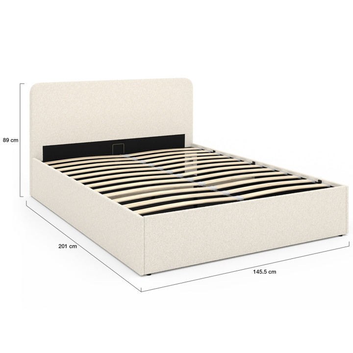 Cama doble con cabecero y somier 140x190cm tela bouclette - BRADFORD | ID Market