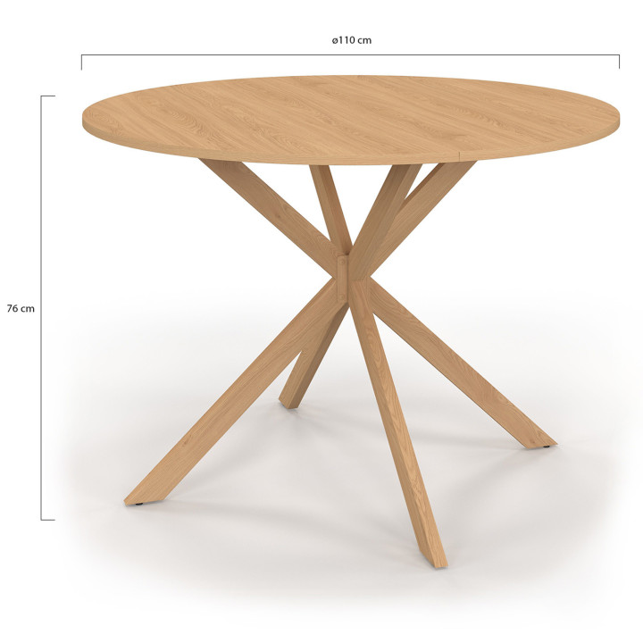 Mesa de comedor redonda 6 personas 110cm pata de araña madera efecto haya - ALIX | ID Market