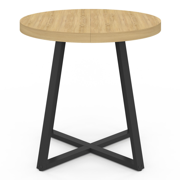 Mesa de comedor redonda de madera para 4 personas con patas negras 80cm - SELMA | ID Market