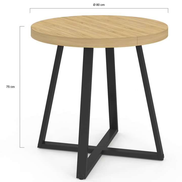 Mesa de comedor redonda de madera para 4 personas con patas negras 80cm - SELMA | ID Market