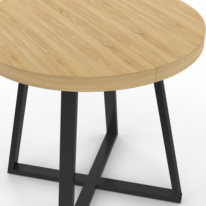 Mesa de comedor redonda de madera para 4 personas con patas negras 80cm - SELMA | ID Market