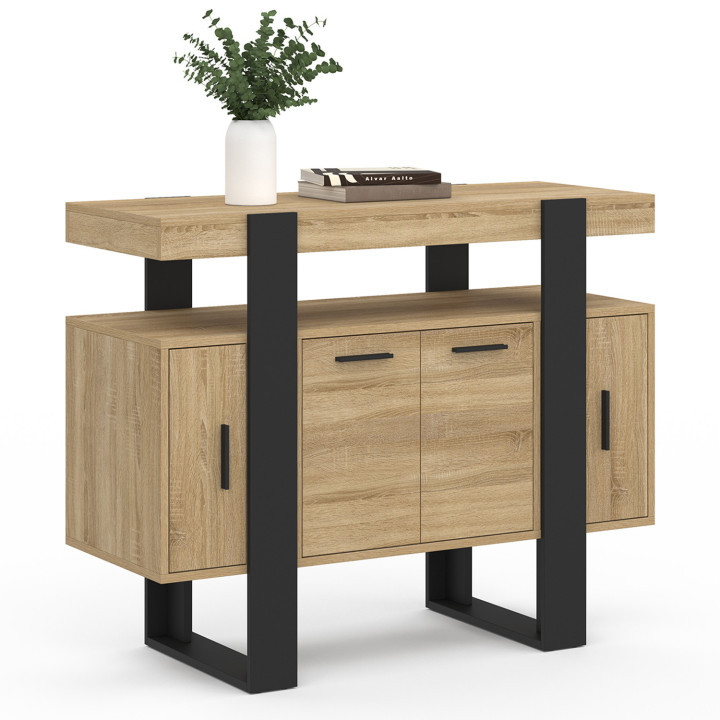 Aparador madera y negro 100cm 4 puertas con estante - PHOENIX | ID Market