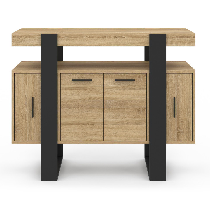 Aparador madera y negro 100cm 4 puertas con estante - PHOENIX | ID Market