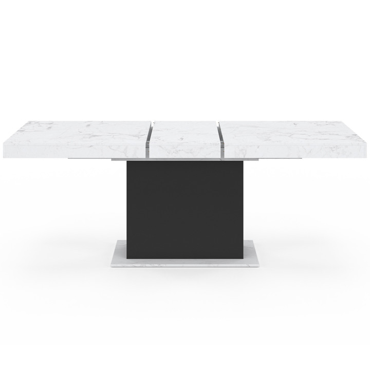 Mesa de comedor extensible 6-10 personas tablero blanco efecto mármol pata negra 160-200cm - EDEN | ID Market