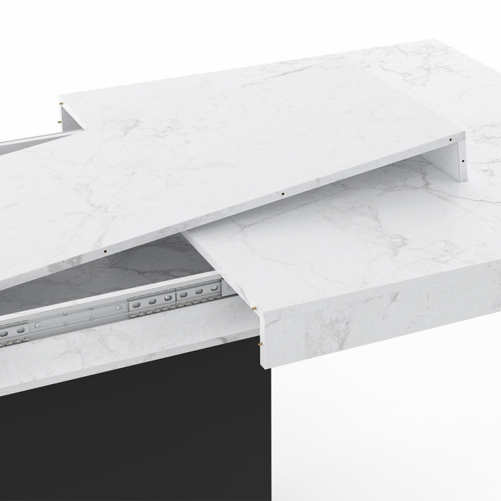Mesa de comedor extensible 6-10 personas tablero blanco efecto mármol pata negra 160-200cm - EDEN | ID Market