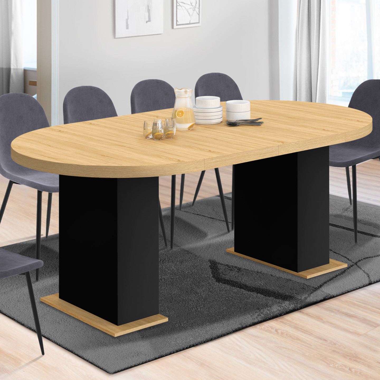 Mesa De Comedor Redonda Extensible PHOENIX 4-6 Personas Madera Y Negro 110 150 Cm 85017580